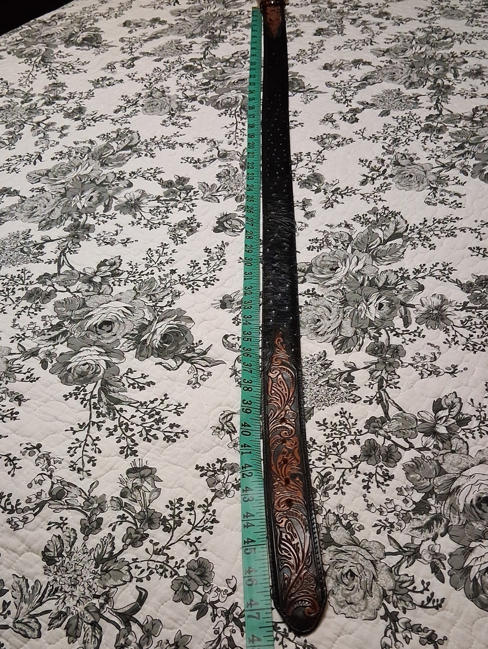 Tony Lama Vintage  Men's Embossed Black and Brown Leather Belt - Picture 8 of 13